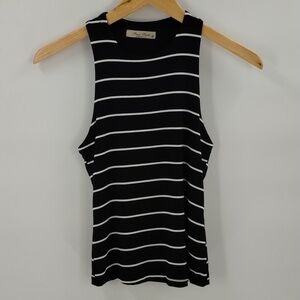 Final Touch racer back lined tank black and ivory striped stretch size small